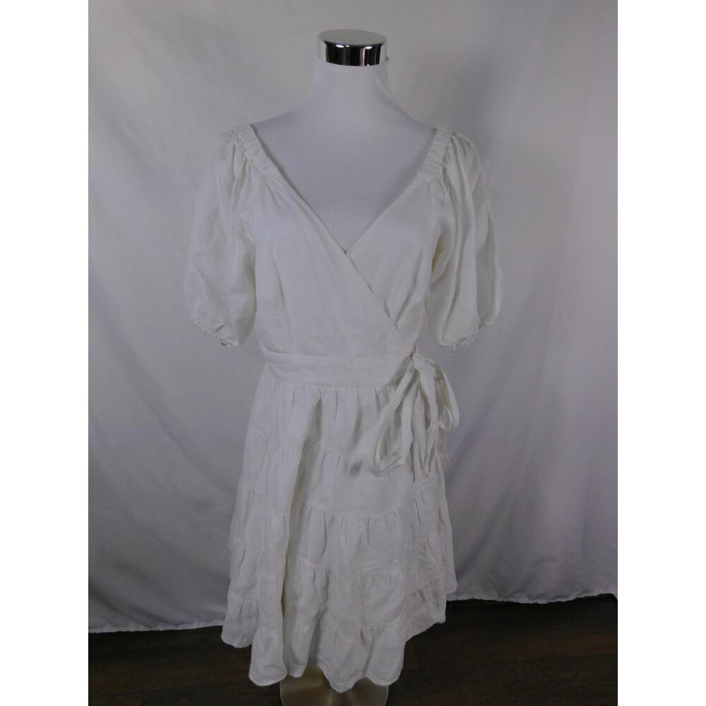 Lilly Pulitzer Dress Womens Small White Linen Wrap Ruffle Tiered Mini Boho